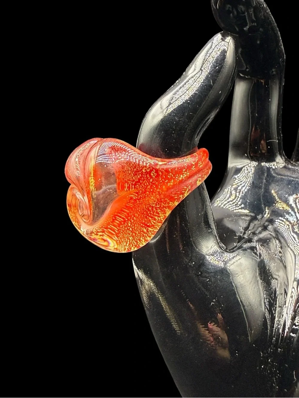 Vintage Handcrafted Orange Swirl Glass Flower Ring - Women Jewelry